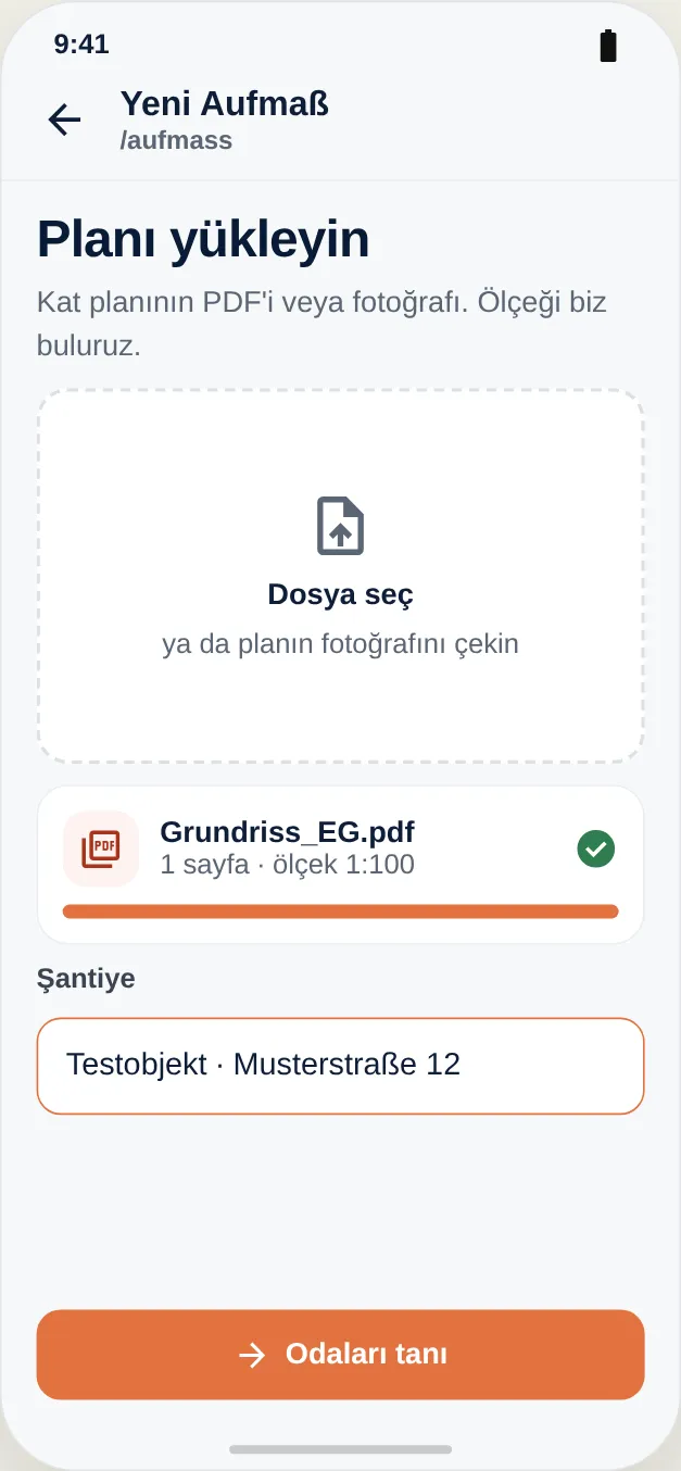 Planı yükleyin ve projeye atayın