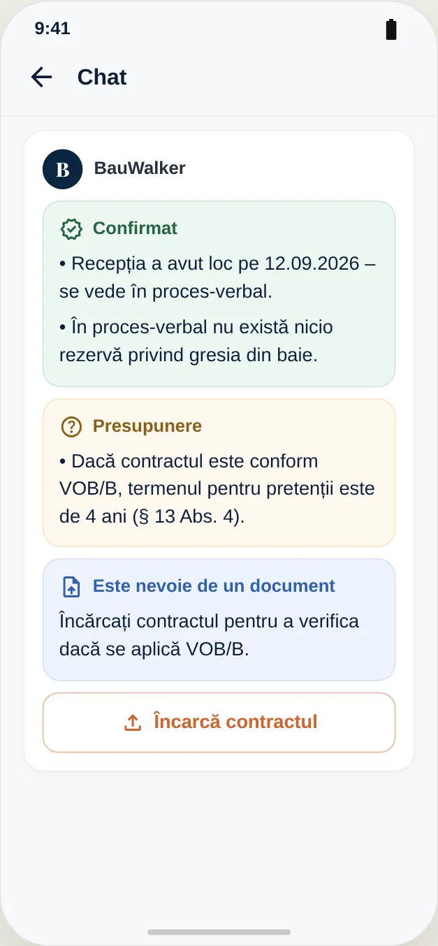Confirmat, presupunere și document lipsă, indicate separat