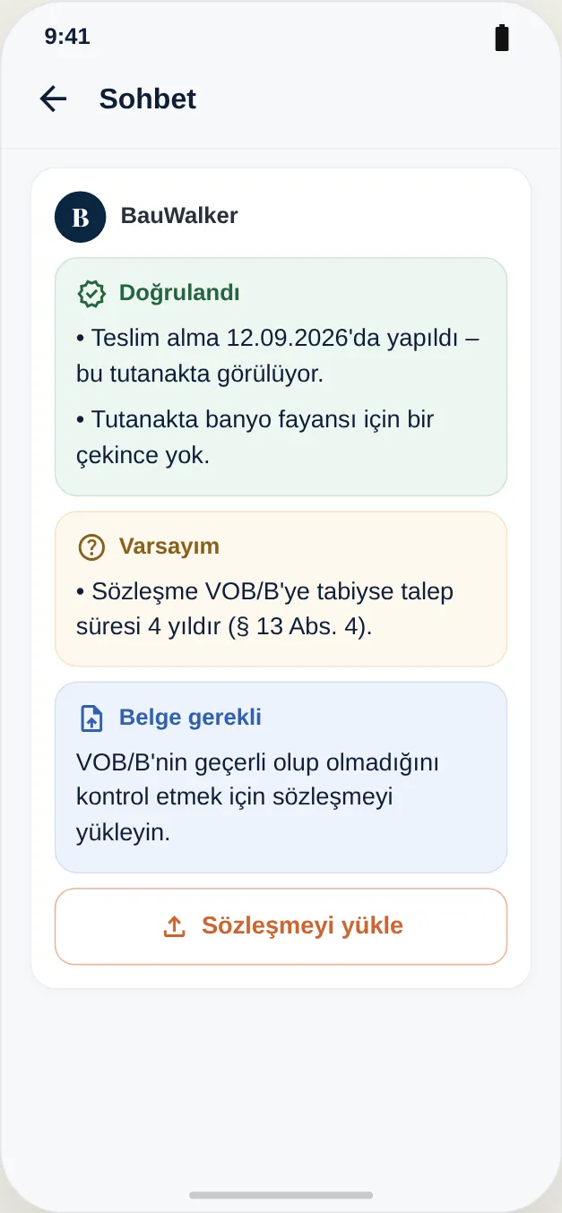 Doğrulanan, varsayım ve eksik belge ayrı gösterilir