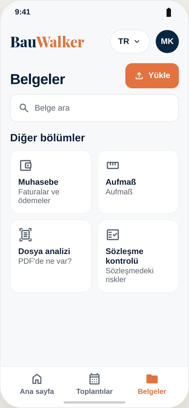 Belgeler: projeler, tüm belgeler ve kişisel alan