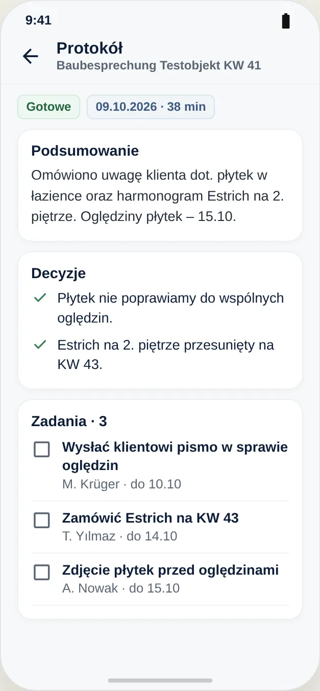 Protokół z podsumowaniem, ustaleniami i zadaniami