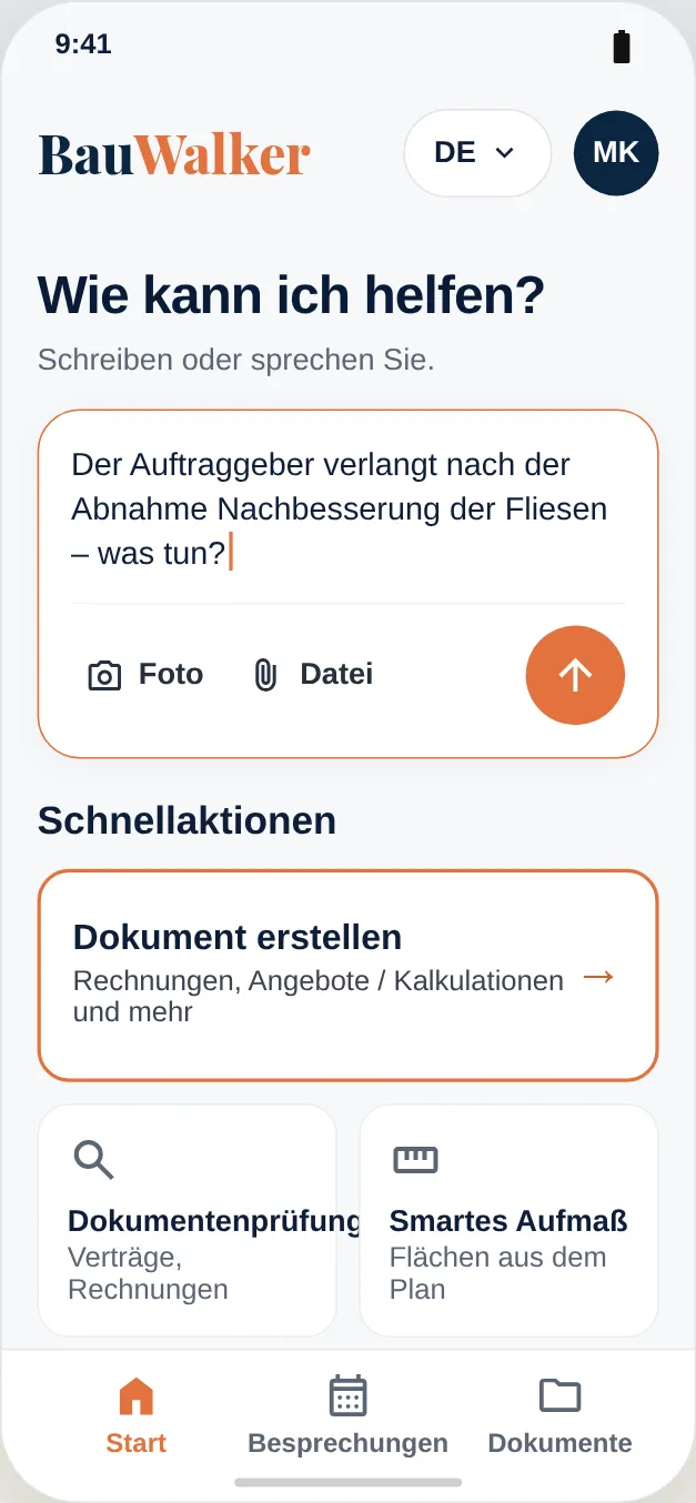 Frage zur Nachbesserung nach der Abnahme, mit Protokoll und Foto