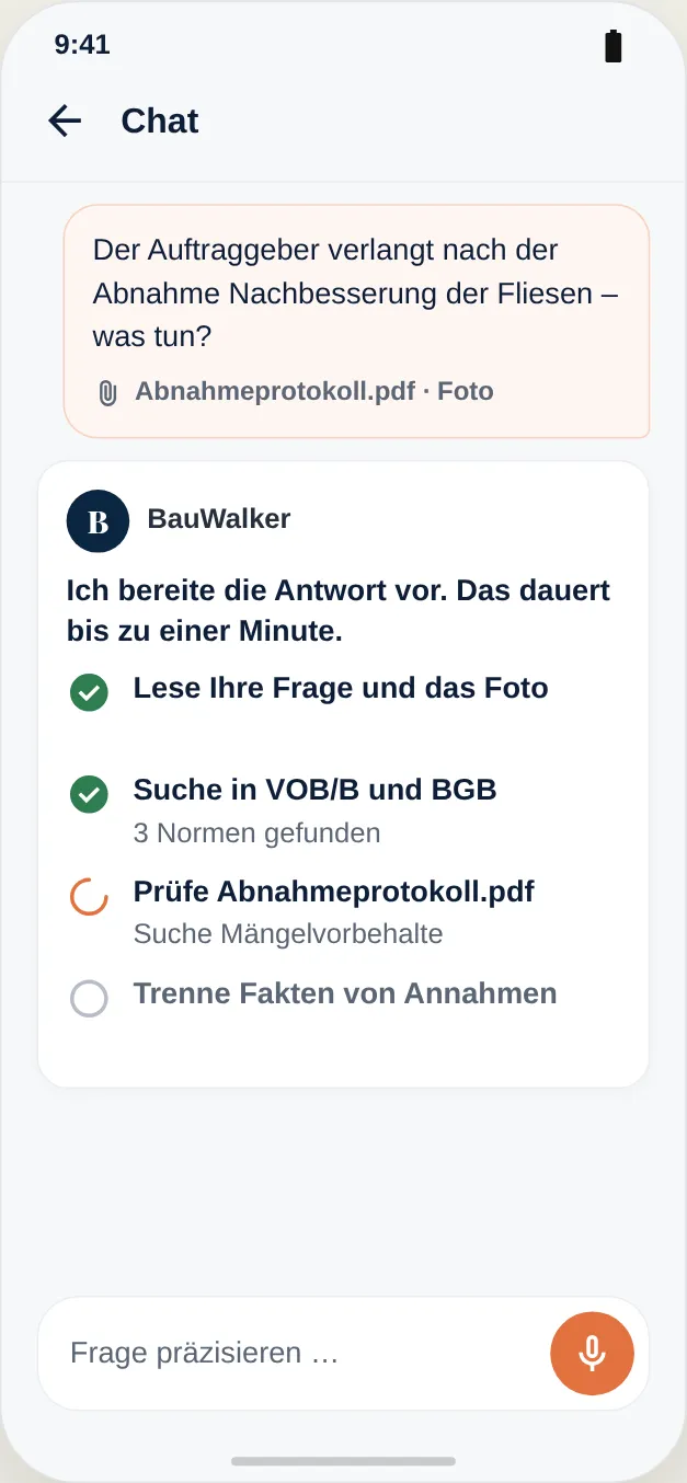 Suche in VOB/B und BGB, Prüfung des Abnahmeprotokolls