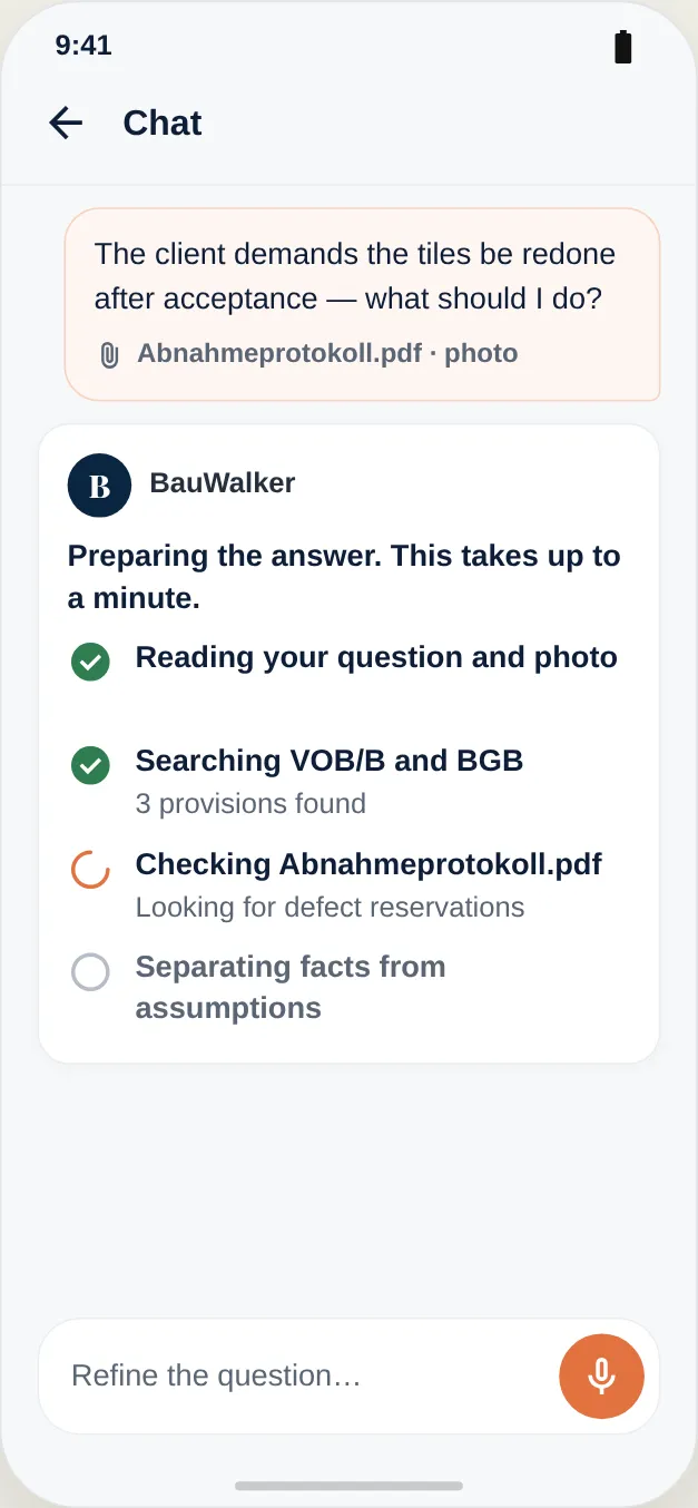 Search in the VOB/B and BGB, review of the acceptance report