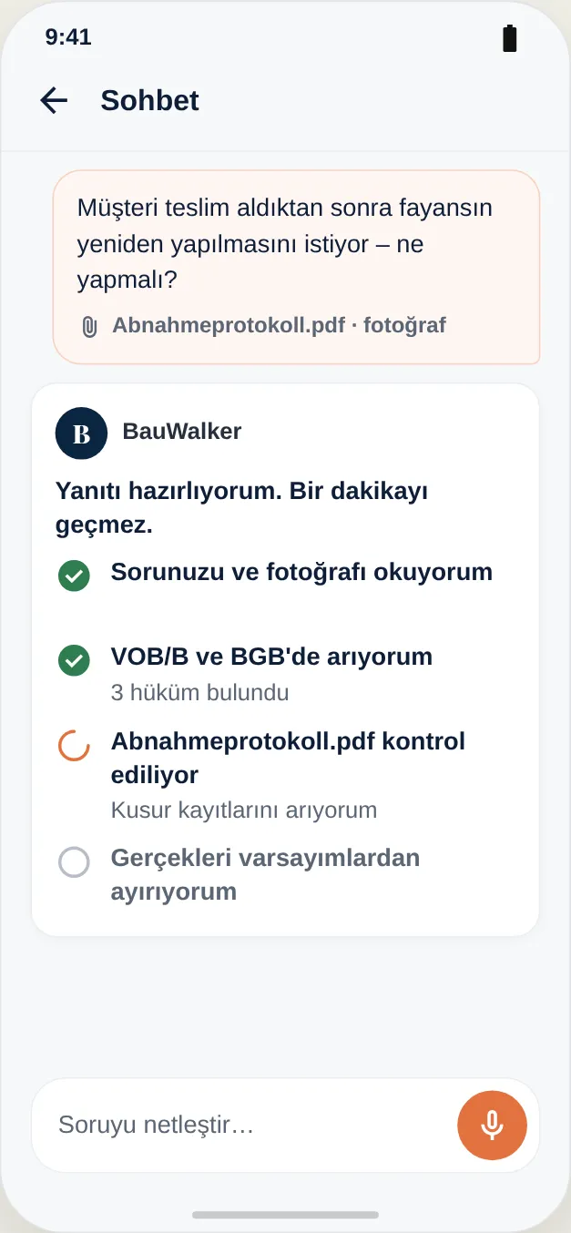 VOB/B ve BGB'de arama, teslim alma tutanağının denetimi