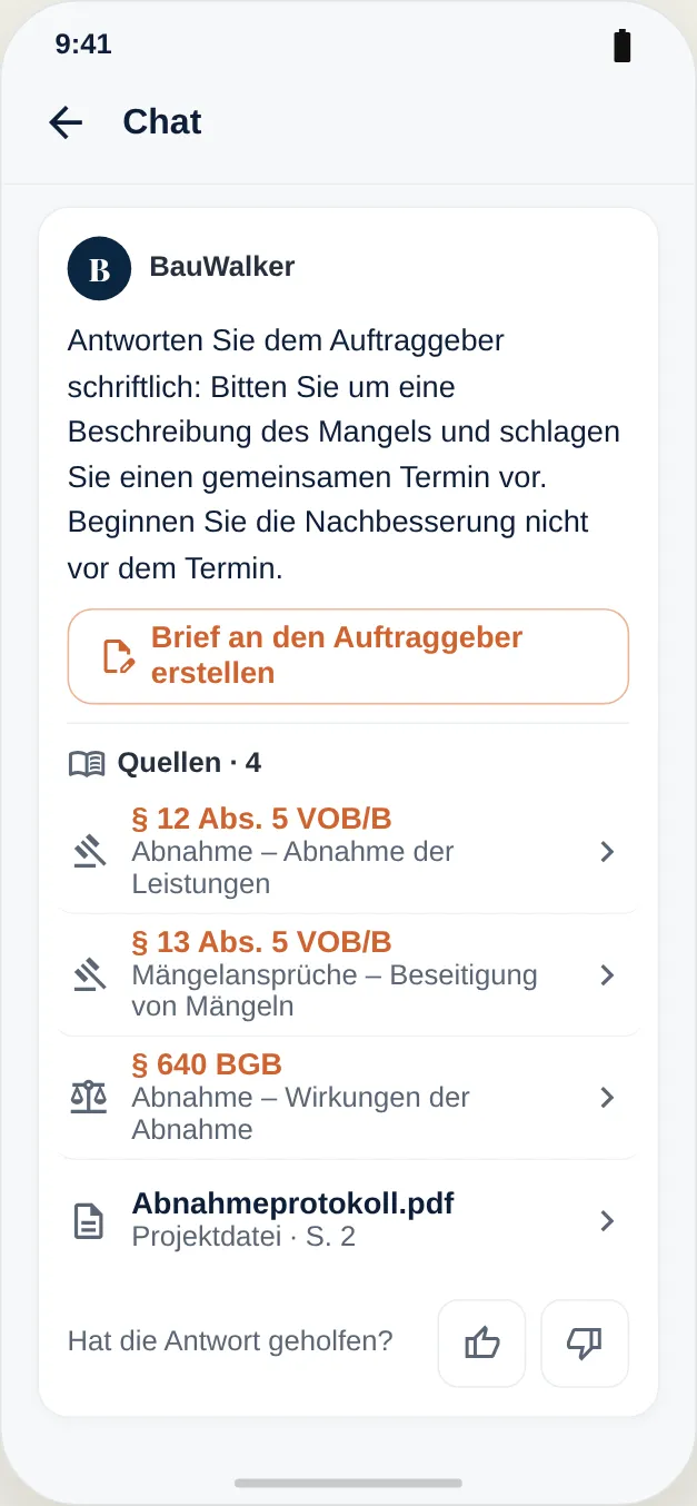 Quellen: Normen aus VOB/B und BGB sowie die Projektdatei