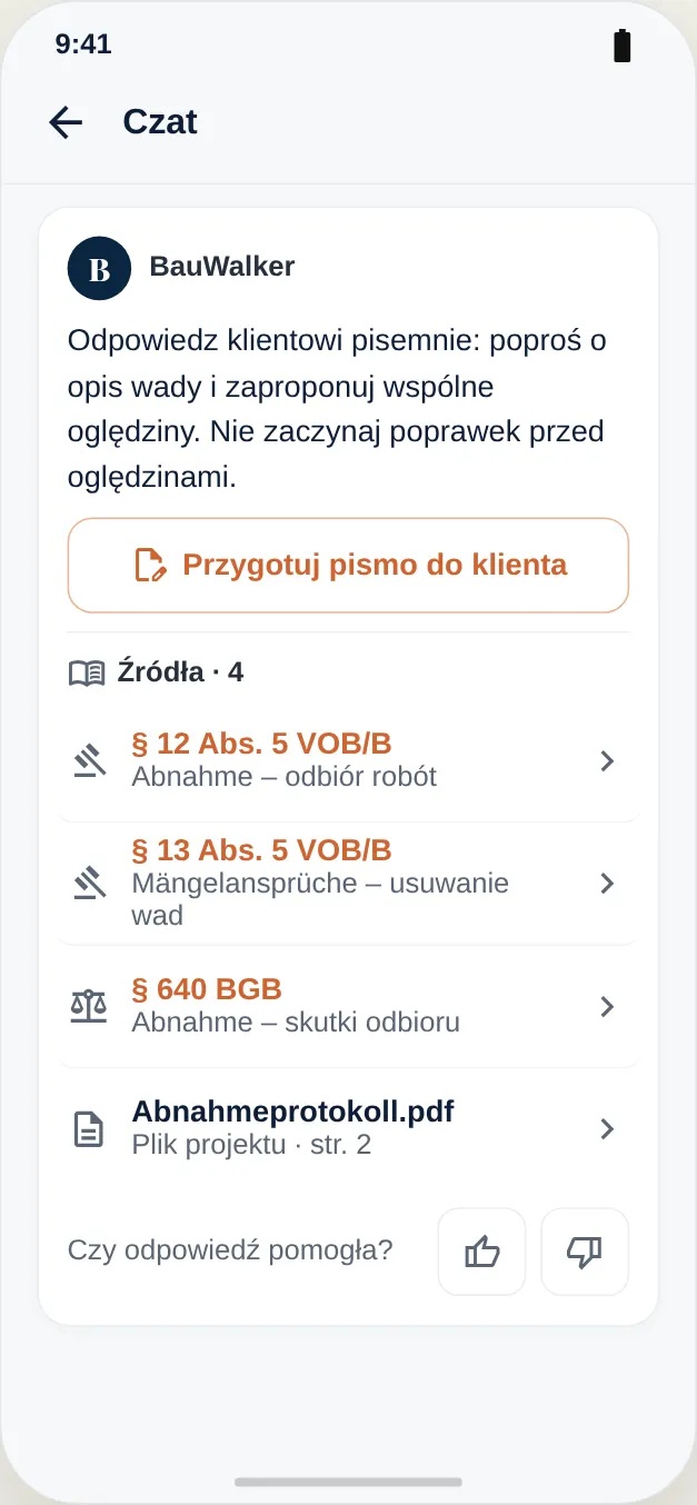 Źródła: przepisy z VOB/B i BGB oraz plik projektu