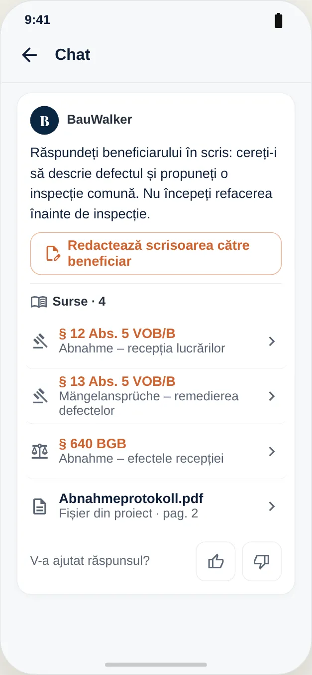 Surse: norme din VOB/B și BGB, precum și fișierul proiectului