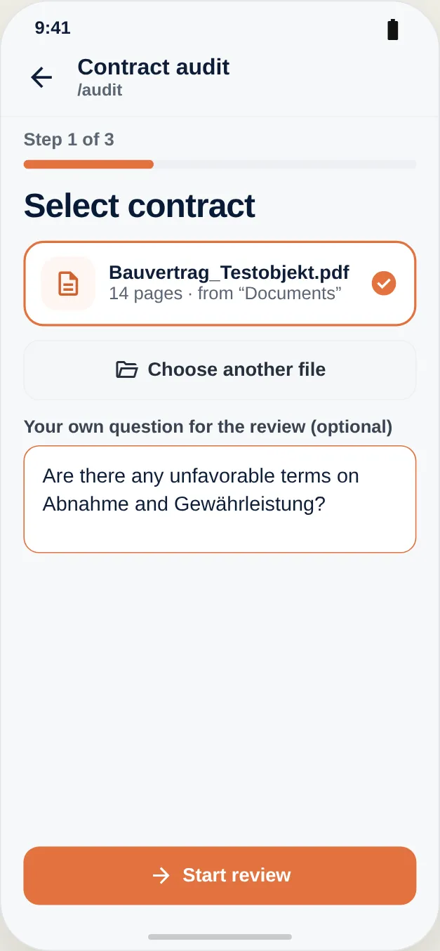 Choose a contract and optionally ask your own question