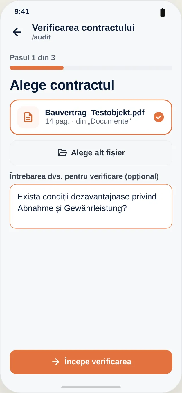 Alegeți contractul și, opțional, puneți o întrebare proprie