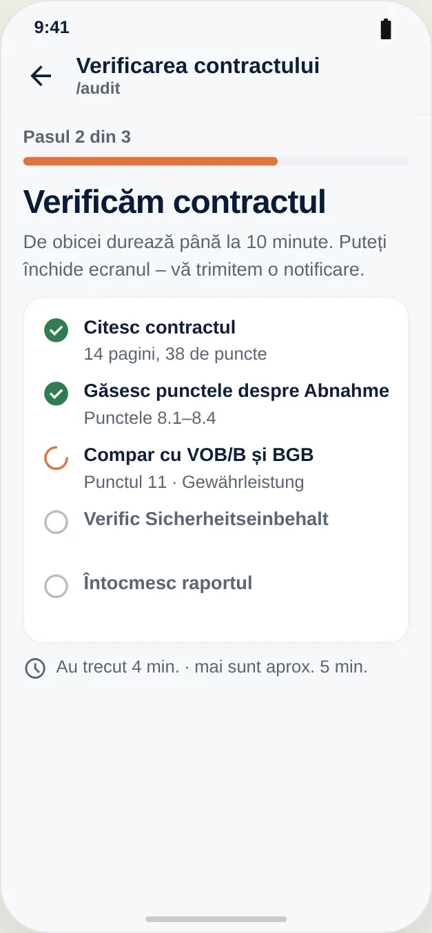Verificarea rulează: recepția, garanția și reținerea de garanție sunt comparate